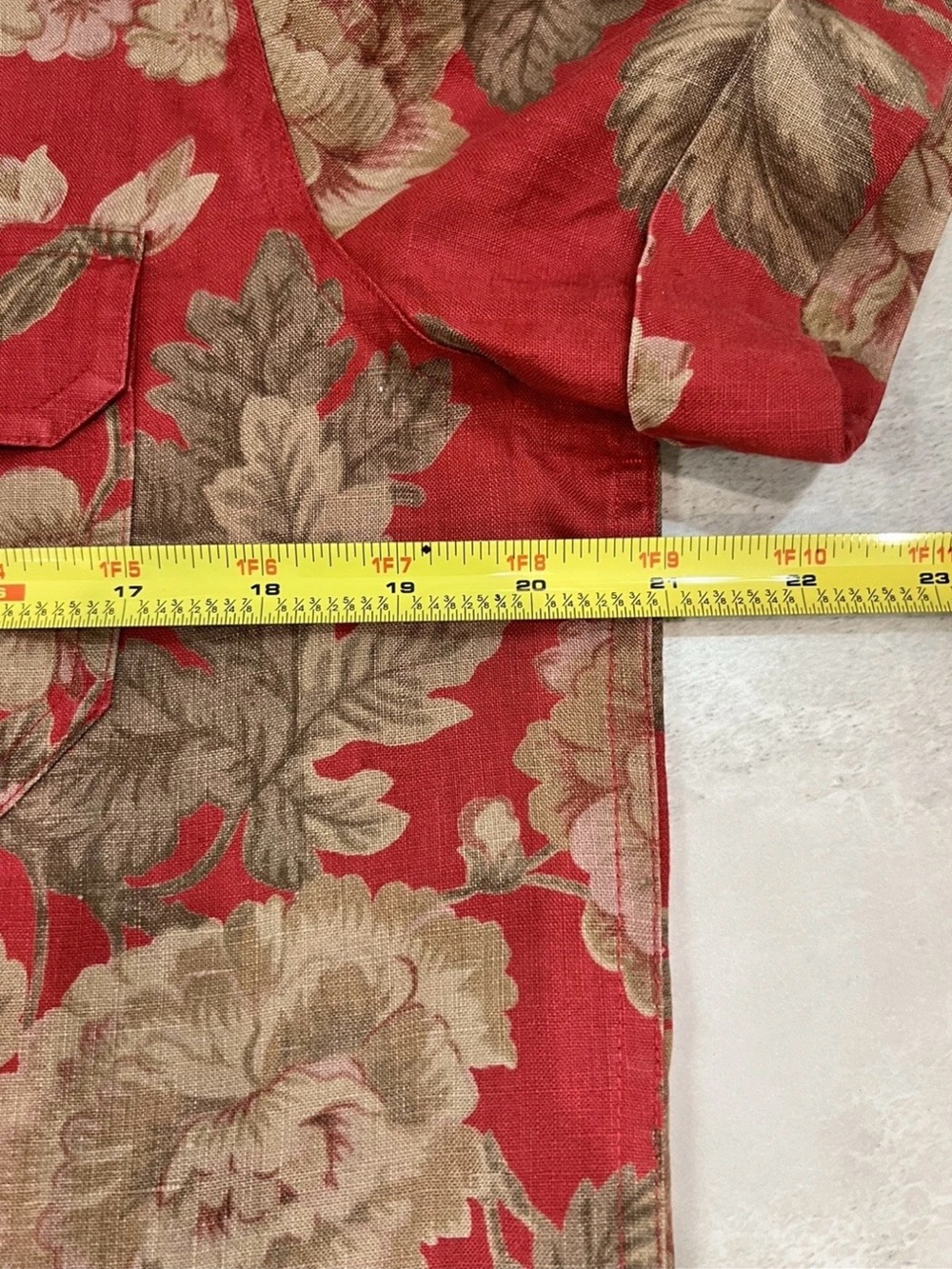 Lauren Ralph Lauren Womens Medium Short Sleeve 100% Linen Red Floral Button Down - Picture 7 of 11